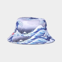 Japanese Painters Hokusai Style Wave Bucket Hat for Men Women Double-sided Wear Cotton