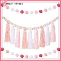 LUCKY HAIRACC สีชมพูอมชมพู ลูกปัดไม้ Hairball Fringe String 36/79นิ้วค่ะ ไม้/ขนสัตว์ สายห้อยทอ สามารถให้บริการได้ เส้นด้ายสำหรับตกแต่งผนัง ห้องนอนและห้องนอน