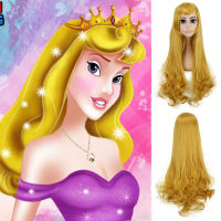 Anime 80CM Long Wigs Princess Aurora Wig Long Golden Wavy Styled Bangs Heat Resistant Hair Cosplay Costume Wigs