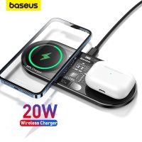 ◕ Baseus 20W Dual Wireless Chargers for iPhone 14 13 Airpod Pro Fast Qi Wireless Charger for Samsung Xiaomi 12 Pro Charging Pad