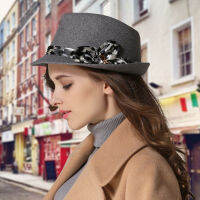 Outfly nd Formal Fedora Hat Wemens Woollen Trilby Hat Bows Adorn British Ladys Hat