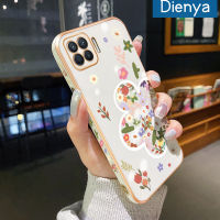 เคส Dienya 4F การ์ตูนสำหรับ OPPO A93 2020 F17 Pro Reno 4 Lite Reno,ลายดอกไม้น่ารักสวยงามและมีสีสันนิ่มหรูหราชุบขอบสี่เหลี่ยมเคสซิลิโคนฝาหลังเต็มเคสกันกระแทกกล้อง