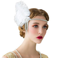 ยุโรปและอเมริกา R Hair Band 1920 Great Gatsby แรงบันดาลใจ Feather Headband ค็อกเทลปาร์ตี้ Rhinestone อุปกรณ์เสริมผม