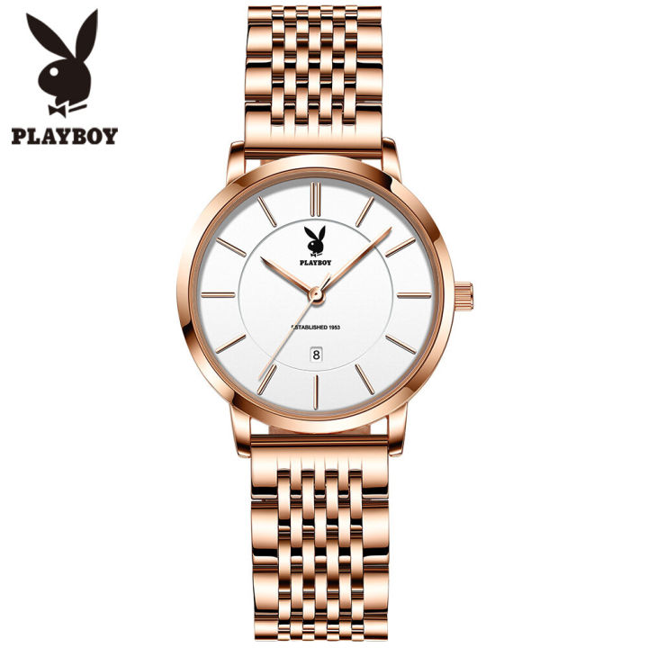 ขายพิเศษในปี2022-playboy-american-brand-100-นาฬิกาหรูหราของแท้สำหรับผู้หญิงสายสแตนเลส