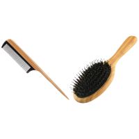 Hair Combs -Natural Fine Tooth Wooden Tail Comb &amp; Hair Brush Boar Bristle Hair Brush with Nylon Pins Bamboo