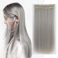 Clip in One Piece Synthetic Hair Extension Long Straight Synthetic Black Gray Color Hairpieces Wig  Hair Extensions  Pads