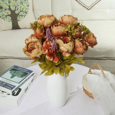 13 Heads Peony Fake Flower Home Decor Aesthetic for Living Room Vintage Artificial Flowers
