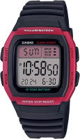 Casio Mens W96H-1AV Stainless Steel Sport Watch with Black Band Black/Red