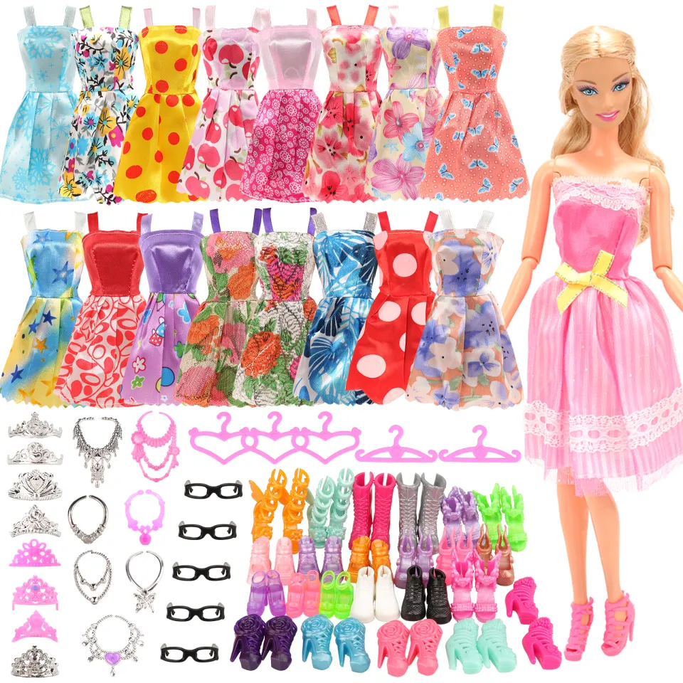 Original Barbie Doll Fashion Clothes Party Gown Necklace Outfits Doll Shoes  Set Accessories Girl's Birthday Christmas Gifts