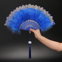 Lolita Feather Folding Fan Japanese Sweet Fairy Girl Dark Gothic Court Dance Hand Fan with Pendant Gift Wedding Party Decoration