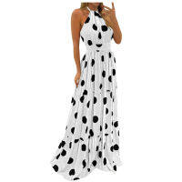 Polka Dot Maxi ชุดฤดูร้อน2021แฟชั่นพิมพ์ Backless Halter ชุดเดรสผู้หญิงสายคล้องคอสีขาว Vestido De Mujer