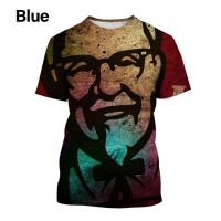 เสื้อยืดแขนสั้นคอกลมพิมพ์ลายผู้ชาย,แฟชั่นใหม่ฤดูร้อน KFC ลำลอง3D