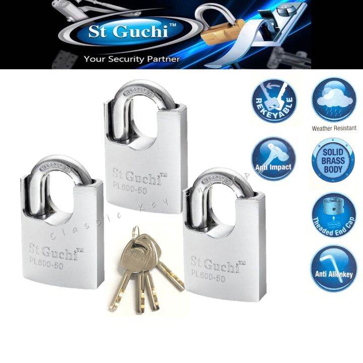 St Guchi Heavy Duty Pl600 Anti Cut Security Padlock 40mm 50mm Lazada 0303