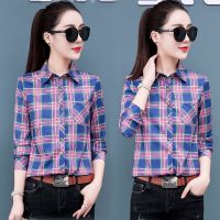 ●COSHOP● blouse women kemeja perempuan purple blouse Korean plaid shirt female long-sleeved checkerd top kemeja wanita lengan panjang