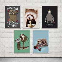 Canvas Paintings Minimalist Wall Art Cartoon Home Decor Sloth Modular Pictures Modern Adorable Animal Printed Poster For Bedroom