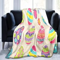 New Style Easter Eggs Flannel Throw Blanket Colourful Eggs Pattern Easter Gifts Blanket King Queen Size for Bed Sofa Couch Lightweight