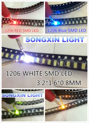 (100 pieces/lot) 1206 SMD White Red Blue Green Yellow 20pcs each Super Bright 1206 SMD LED Diodes Package Kit