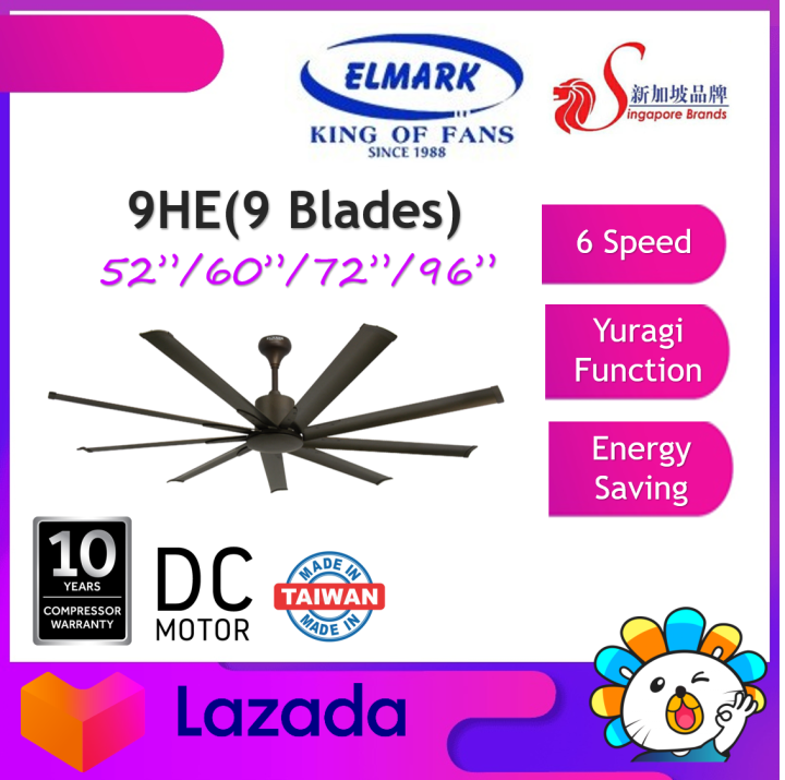 ELMARK CEILING FAN 9 BLADES REMOTE CONTROL 52" / 60" / 72" / 96" MODEL