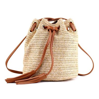Shoulder Bag Ladies Fabric Summer Beach Bags With Tassels Weaving Crossbody Bag Women Weaving Money Bank Knitted Beach Handbag, Brown