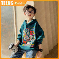 Teens Life  เสื้อกันหนาวเด็กโต การ์ตูน เสื้อผ้าเด็กผู้ชายผ้าขนสัตว์และเสื้อผ้ายามฤดูใบไม้ร่วง เสื้อผ้าเด็กใหม่สไตล์ต่างประเทศเชื่อมต่อก เสื้อสเวตเตอร์แฟชั่นทรงหลวมพิมพ์ลายสำหรับเด็กเสื้อกันหนาวมีฮู้ดแบบลำลอง