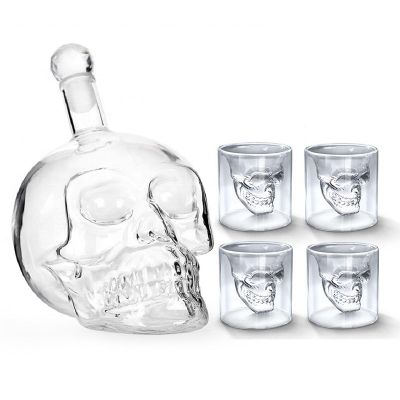 Skull Head Glass Bottle Cup Set Shot Whiskey Vodka Wine Cocktail Mugs Tea Double Walls Layers Drinking Shots Glasses Decanters