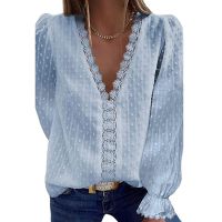 WomenS Blouse Free Shipping Chiffon Blouse Lantern V Neck Long Sleeve Dot Blouses Shirts Plus Size Lace Blouses Blusas