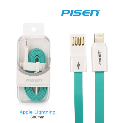 PISEN สายชาร์จ Lightning Noodle Charge &amp; Sync ยาว 800 mm อุปกรณ์สำหรับรีชาร์จและซิงค์เพื่อโอนถ่ายข้อมูลแบบ 2-in-1 USB 2.0 พอร์ตมาตรฐานใช้งานได้กับ USB-สีฟ้าเขียว
