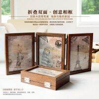 【Fast delivery】High-end 三折创意组合相框6寸7寸折叠连体复古双面相架影楼玻璃面像框摆台