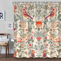 William Morris Bath Curtain, ชุดม่านอาบน้ำสีเขียวสำหรับห้องน้ำผ้าหนาตกแต่งม่านอาบน้ำล้างทำความสะอาดได้ 180 * 180 ซม