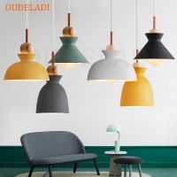 Nordic Macaron wood Pendant Lights metal fashion creative restaurant bedroom living room Minimalism design lampshade lamps E27