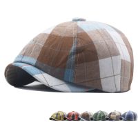 ﹍۩✖ HT4183 Berets Men Women Octagonal Newsboy Cap New Colorful Plaid Beret Hat Flat Caps for Men Male Female Spring Summer Beret Cap