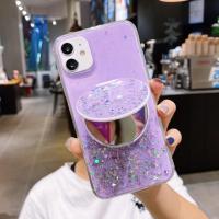 Bling น่ารักเคสโทรศัพท์นิ่มกระจกกลิตเตอร์สำหรับ iPhone 15 14 13Pro สูงสุด15Plus ที่ยึดป้องกันการกระแทกฝาครอบแบบใส