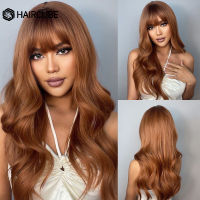 Red Brown Copper Ginger Long Wavy Wigs for Women Natural Wave Synthetic Wigs with Bangs Heat Resistant Cosplay Hair Wigs