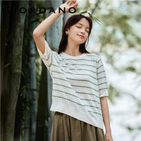 GIORDANO Women Sweaters Hollow Out Stripe 100% Cotton Fashion Sweaters Crewneck Short Sleeve Summer Casual Sweaters 18353203