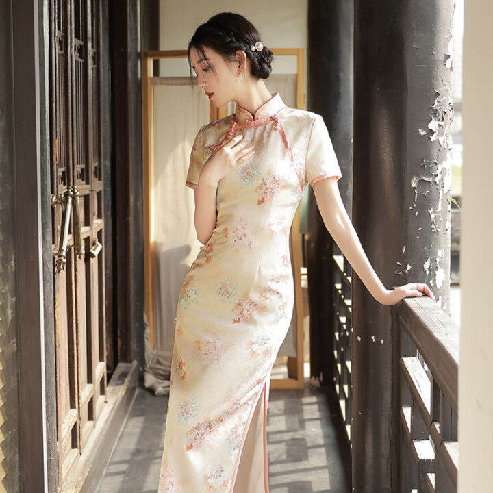 ปรับปรุง-cheongsam-2022อารมณ์ยาวเด็กสาวระดับไฮเอนด์ชุดสีชมพู