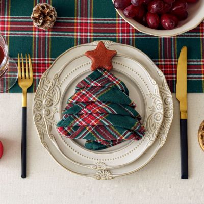 ☌ 4pcs/set Classic Christmas Scottish Tartan Plaid Cloth Napkins 2023 Xmas 40cmx40cm Home Hotel Dining Table Decoration Napkins