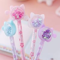 【living stationery】4ชิ้น/เซ็ต Kawaii Cat Tail GelCute Sequins Transparent Rod Black Ink Gel Pens OfficeStationery ChildrenPen