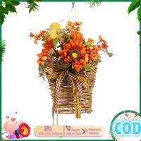 Basket Style Wreath Hanging Basket Design Fall Door Wreath Thanksgiving Artificial Autumn Decor For Front Door