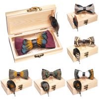 Wedding Bow Tie for Men Classic Burgundy Pre-tied Bowtie brooch wooden box Set for Party Show Butterfly Knot Groom best man Gift Nails Screws Fastener