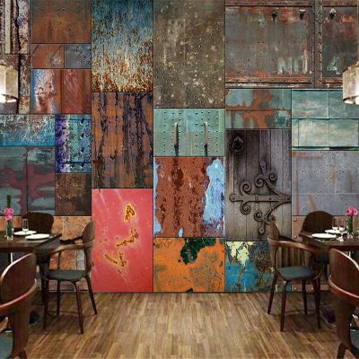 【☄New Arrival☄】 shang815558 วอลเปเปอร์3d ติดผนังแผ่นเหล็กสไตล์ยุโรปย้อนยุคสีสนิมสำหรับบาร์ร้านอาหารคาเฟ่ร้านงานศิลปะสำหรับตกแต่งภาพฝาผนัง