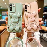 เคสนิ่มสำหรับ VIVO V29 5G VIVOV29 2023ใหม่พร้อมที่ยึดที่ตั้งรูปหมีน่ารัก + สร้อยข้อมือโทรศัพท์มือถือเคสฝาหลังสีขาวสีดำ