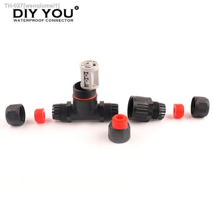 ip68-waterproof-connector-t-shape-3-pin-cable-wire-gland-sleeve-connectors-quick-screw-connection-outdoor-waterproof-terminal