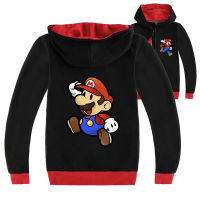 Super Mario Bros เสื้อแขนยาวผ้าฝ้าย + โพลีเอสเตอร์เด็กเสื้อผ้าแจ็คเก็ตสำหรับชาย15ปีหญิง Hooded Zipper เสื้อกันหนาว3-16ปีสีดำ/ สีเทาฤดูใบไม้ผลิและฤดูใบไม้ร่วง Boy S