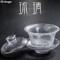 หิมะสีแก้ว Gaiwan สำหรับชาหนาแก้วคริสตัลหยกพอร์ซเลนหม้ออบโทถ้วยกังฟูชุดน้ำชาจีน Chawan