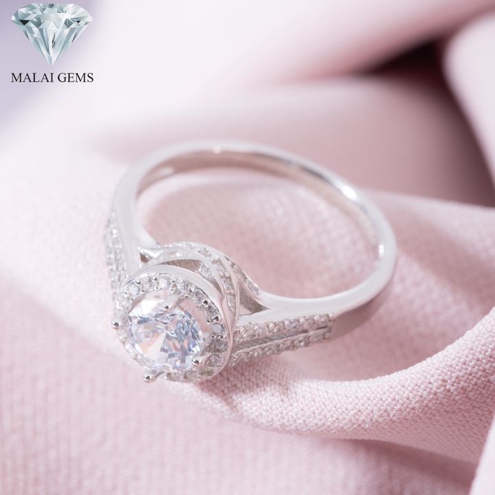 malai-gems-แหวนเพชร-แหวนhalo-เพชรล้อม-เงินแท้-925-เคลือบทองคำขาว-ประดับเพชรสวิส-cz-รุ่น-071-1rl62540-แถมกล่อง-แหวนเงินแท้-แหวนเงิน-แหวน