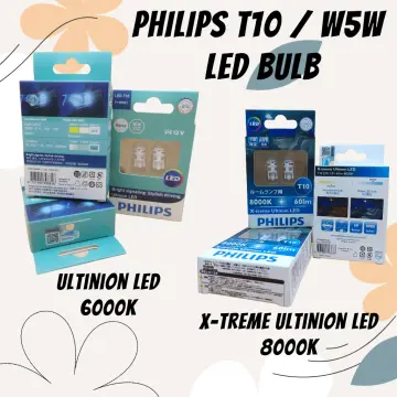 Philips Ultinon Pro6000 LED T10 W5W 6000K Cool White Bright Car Interior  Light Turn Signals No Flash Flickering Error Free, Pair