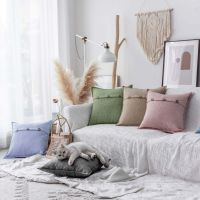 Linen Pure Color Pillow Cover Single Dace Coconut Buttons Cushion Cover Decorative Pillows For Sofa Pillow Covers Decorative