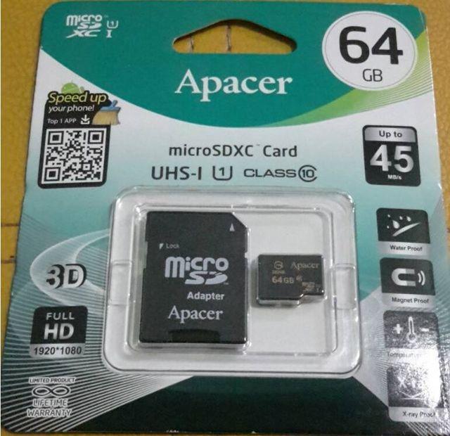 MicroSDXC Card Apacer 64GB Class10 U1 พร้อม Adapter Speed Up To 45MB/s
