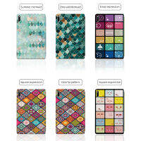 เคสแท็บเล็ตสําหรับ HUAWEI MatePad 10.4-นิ้วรูปแบบสี่เหลี่ยมที่มีสีสันการป้องกันแบบรวมทุกอย่างฝาครอบขาตั้งพับพลิกได้ด้วยฟังก์ชั่นการนอนหลับและปลุกอัตโนมัติ