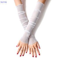 ?【Lowest price】SUTAI ถุงมือไม่มีนิ้วสำหรับผู้หญิงผู้ชายฤดูร้อนแขนยาวป้องกันแสงแดดแขนยาวลูกไม้ผ้าไหมน้ำแข็งระบายอากาศได้ดีสำหรับผู้หญิง